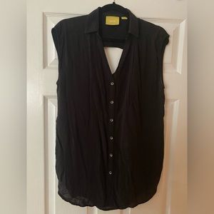 Anthropologie black sleeveless button down shirt with peekaboo back detail.